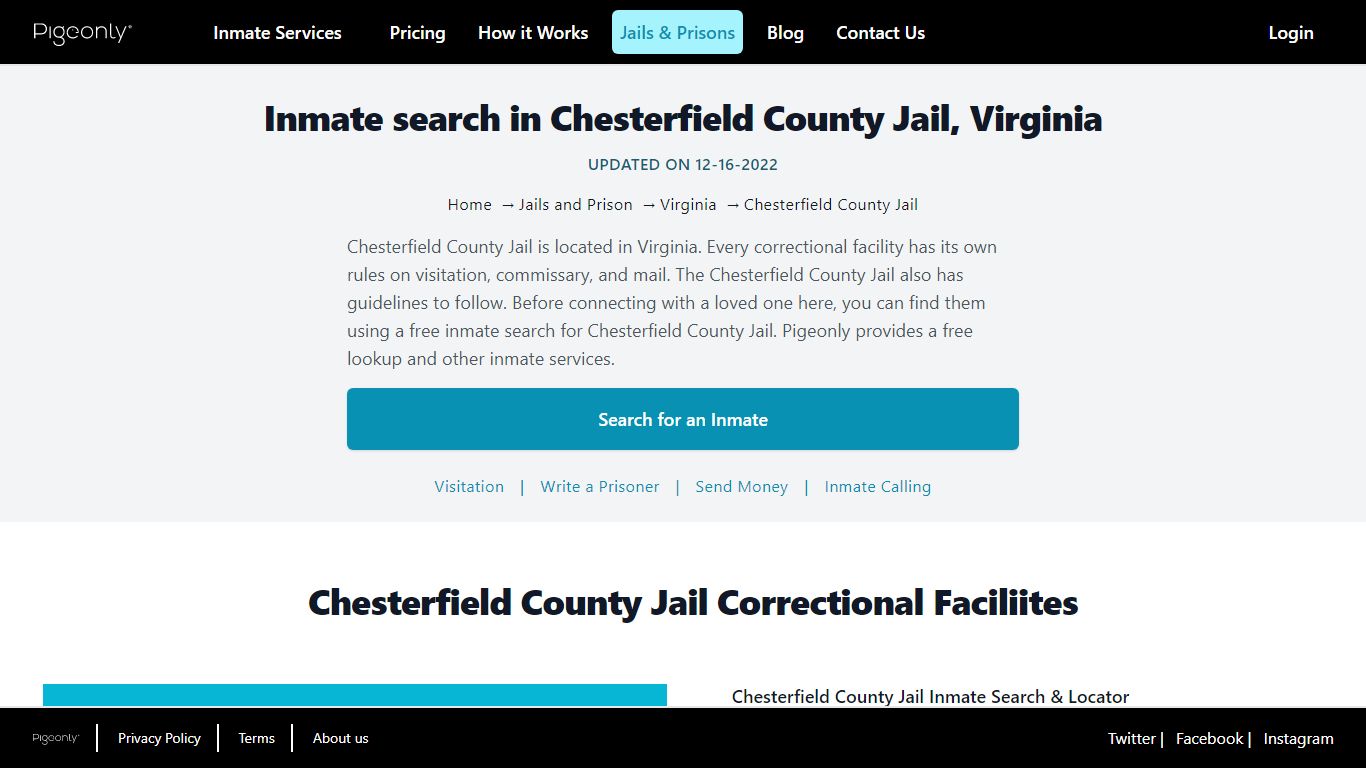 Inmate Search Chesterfield County Jail, Virginia | Pigeonly